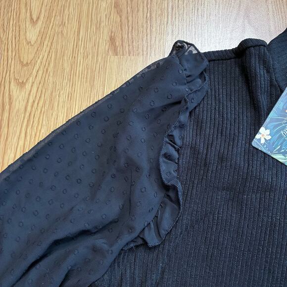 Sheer Sleeve Mockneck Shirt - Picture 2 of 7